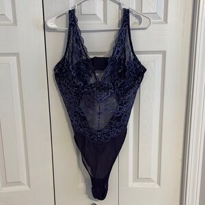Savage Fenty Lace Bodysuit in Navy Blue